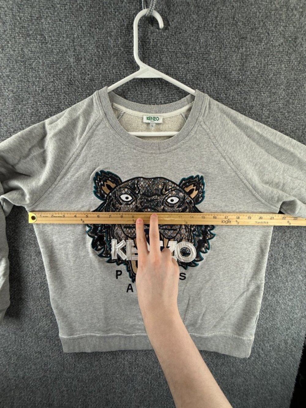 KENZO Paris Sweatshirt Pullover Graphic Print Long Sleeve Large Gray Tiger Logo - Picture 7 of 16